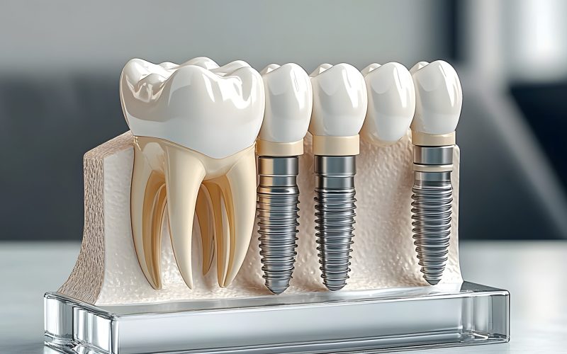 Realistic Dental Implant Model with Natural Teeth Showing Oral Health Practices and Treatment Options for Restorative Dentistry and Aesthetic Procedures